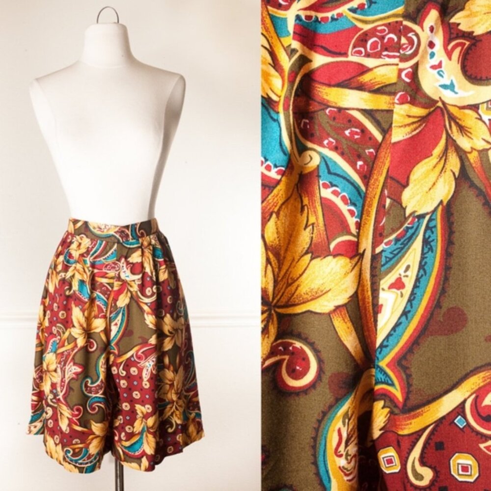 Vintage High Waist Paisley Floral Print Festival Boho Cotton Shorts Lot - Picture 3 of 13
